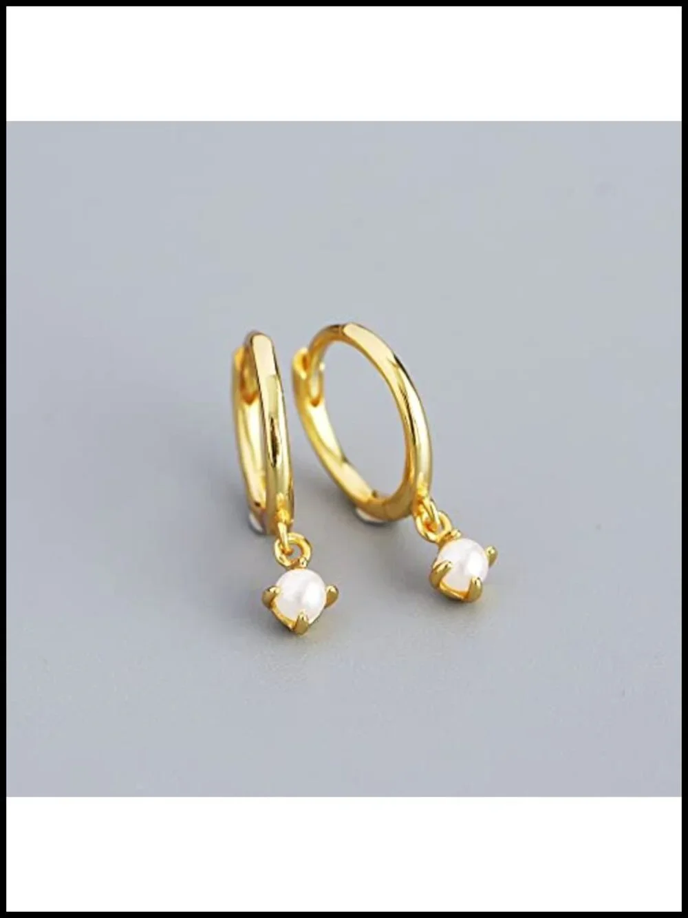 Sterling Silver Dangle Huggie Hoop Earrings with Pearl Charm for Women